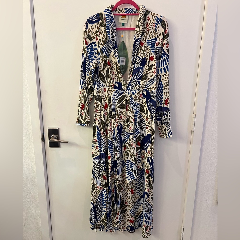 NWT FARM RIO OFF WHITE MACAW FLIGHT MAXI DRESS L